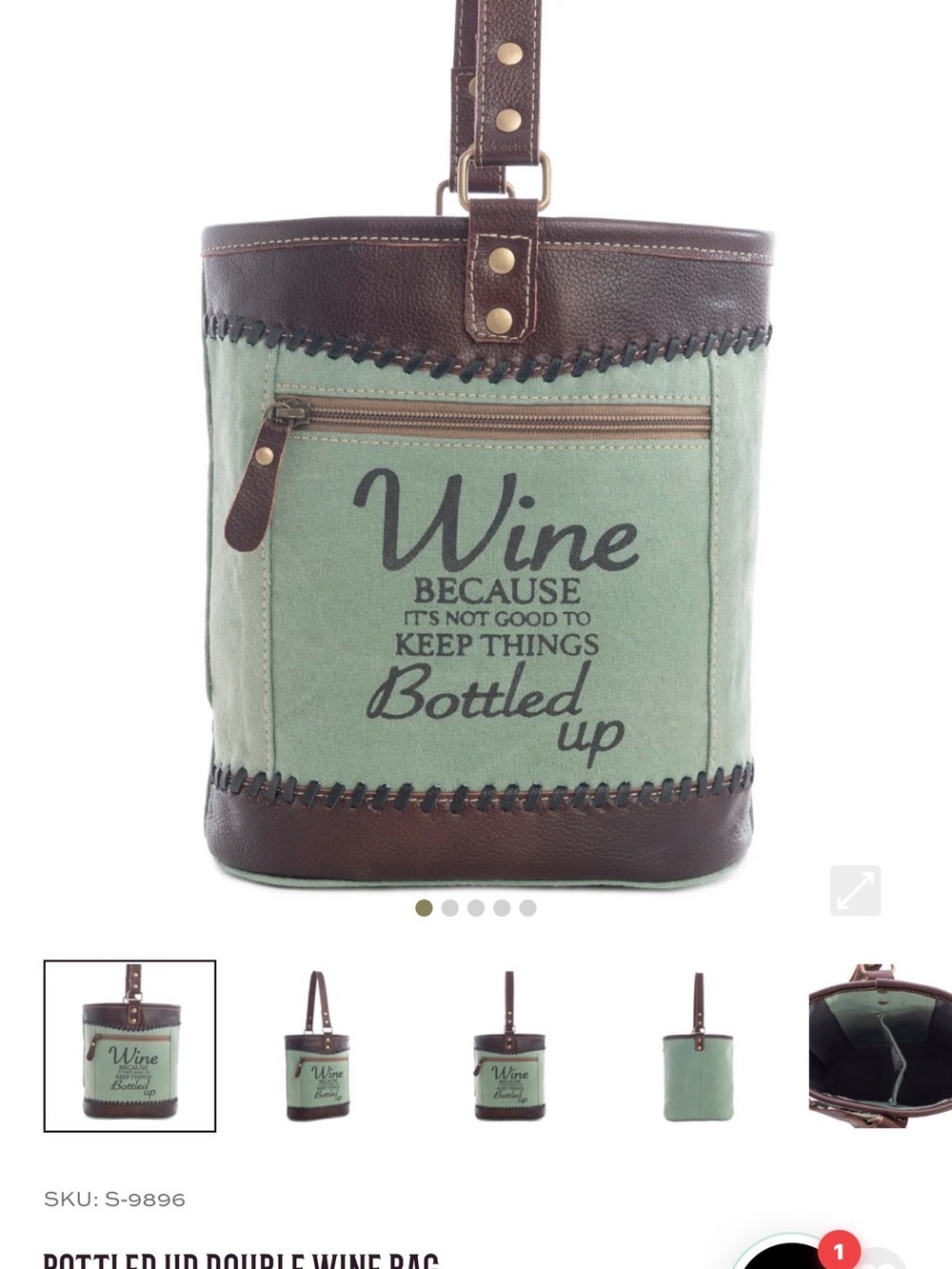 Myra Bag Mint and Brown Wine Tote with Zipper Pocket